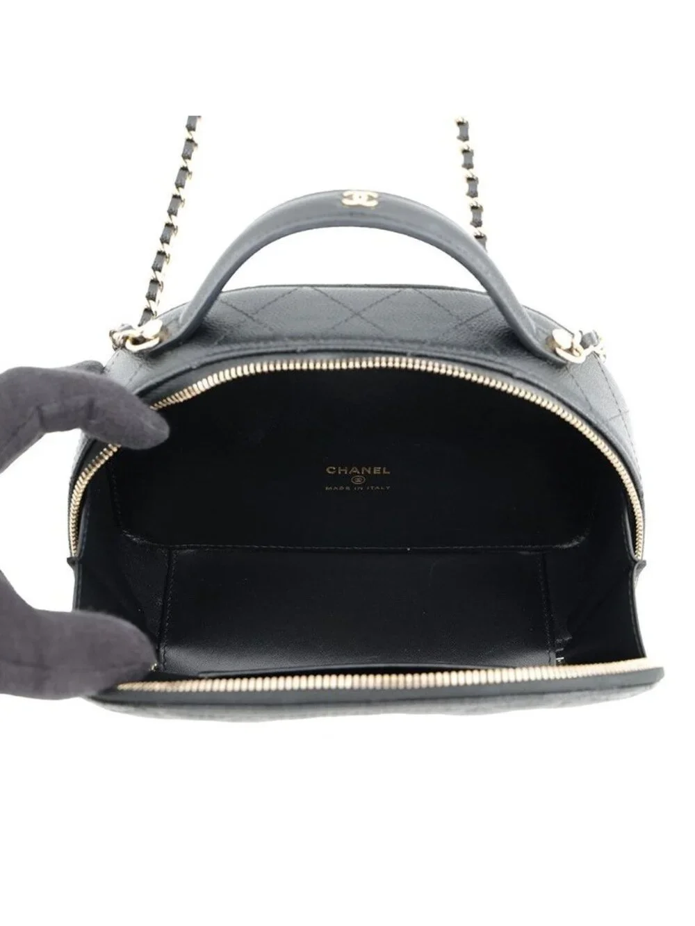 Chanel Chain Shoulder Bag Quilted CC Logo Caviar Leather Black